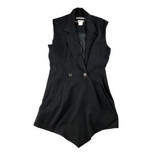 VTG Anne Pinkerton Black Long Cinched Waist Open Neck Vest 80s Retro